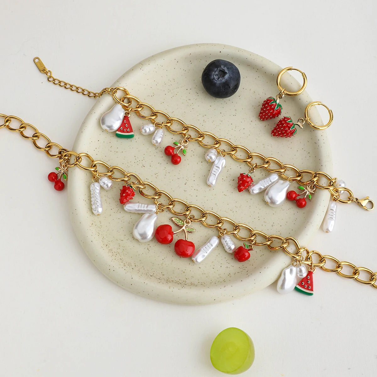 Collier & bracelet cerise perle – Douceur fruitée