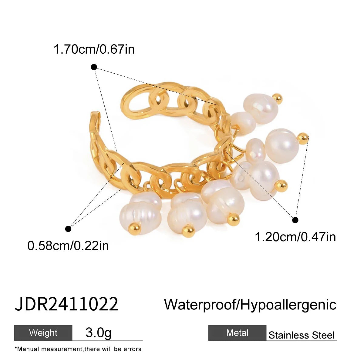 Bague double perle d’eau douce – Élégance marine en doré