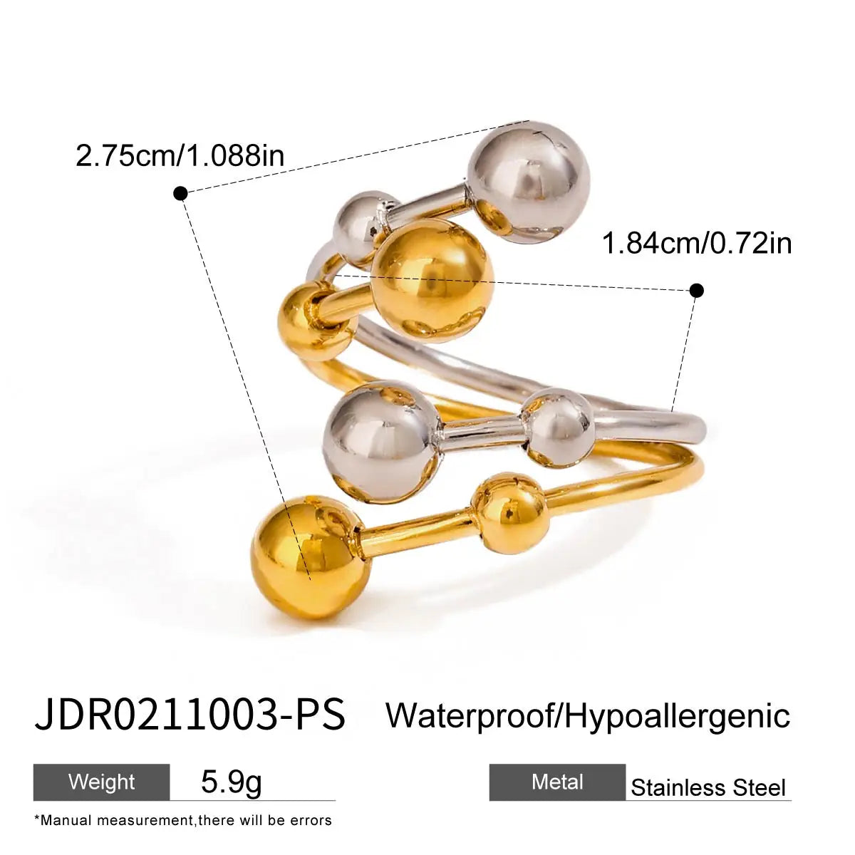 Bague perles & billes dorées – Élégance quotidienne