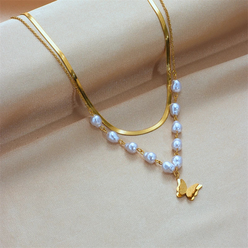 Collier papillon double couche