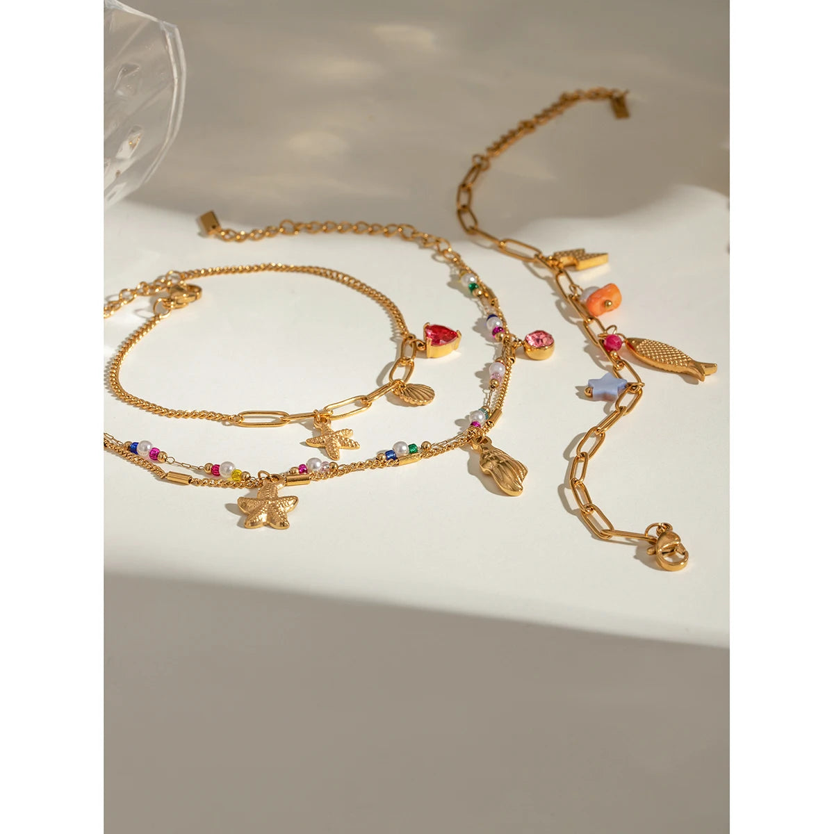 Bracelet chaîne étoile de mer & zircon – Bijou créatif