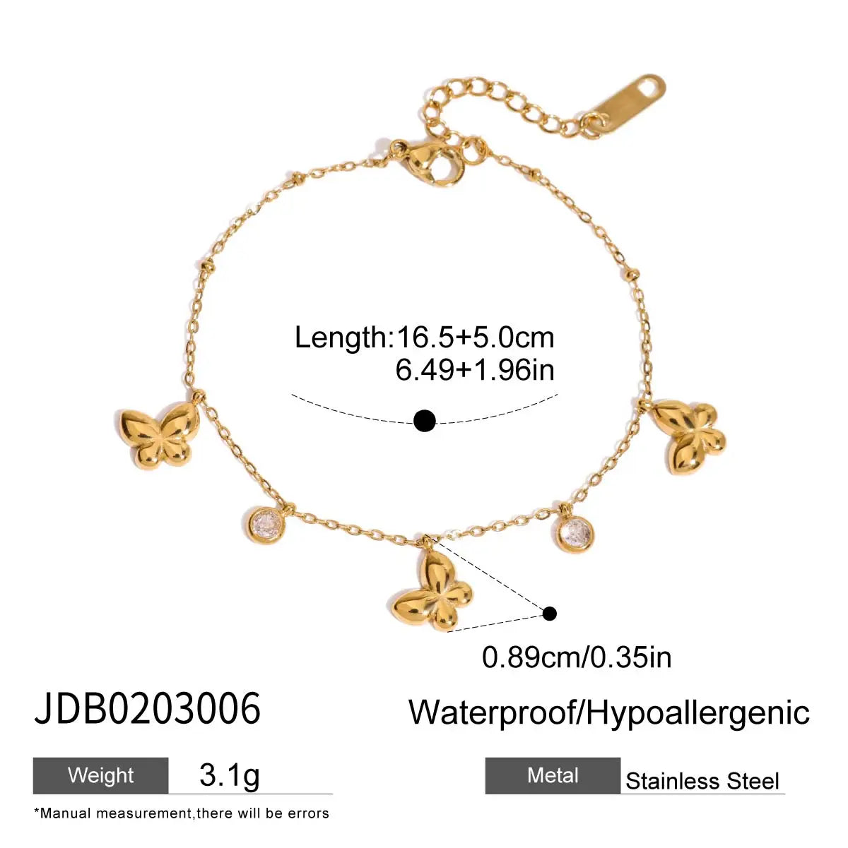 Bracelet papillon, cœur & zircon – Féminin & brillant