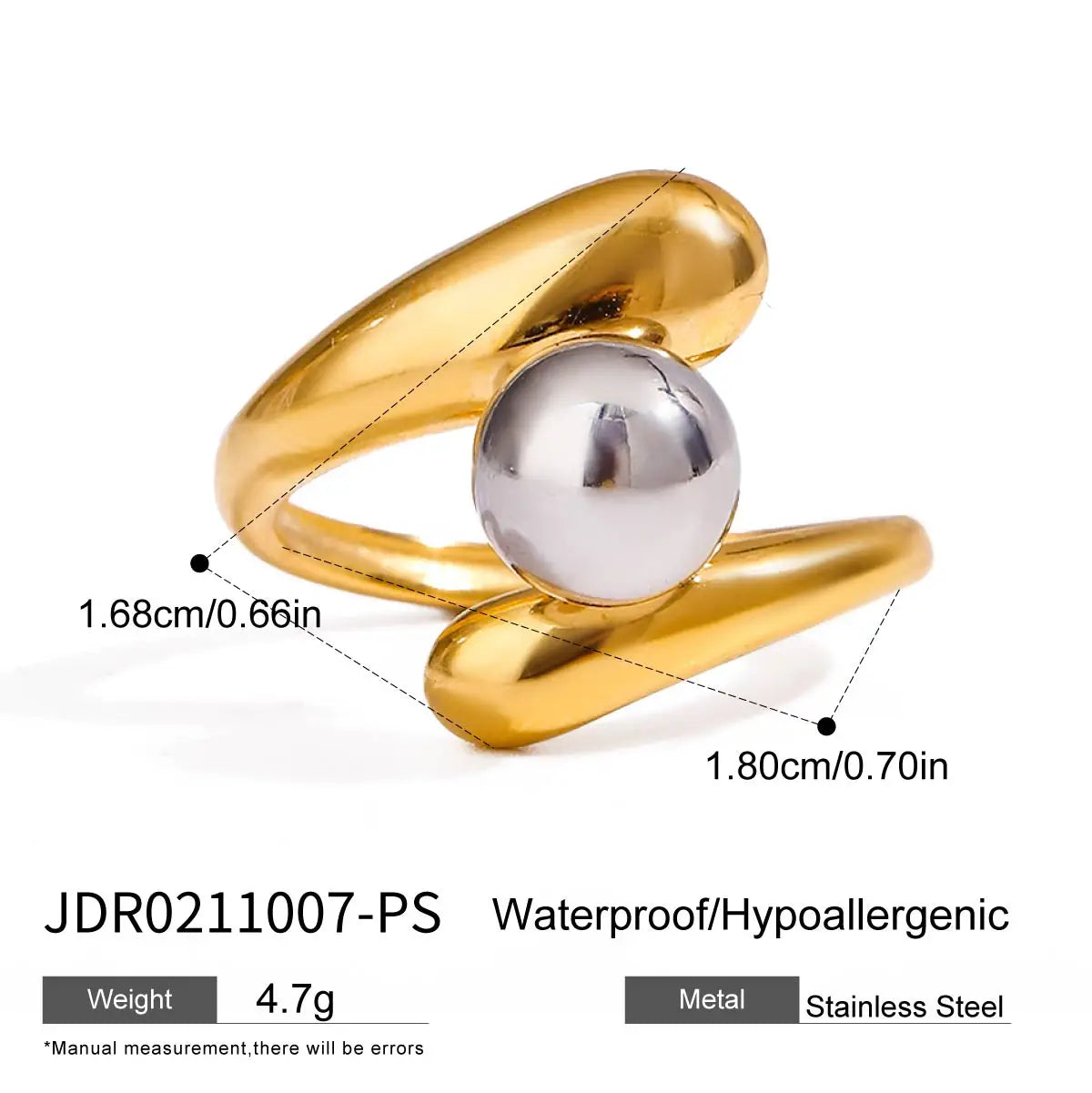 Bague perles & billes dorées – Élégance quotidienne
