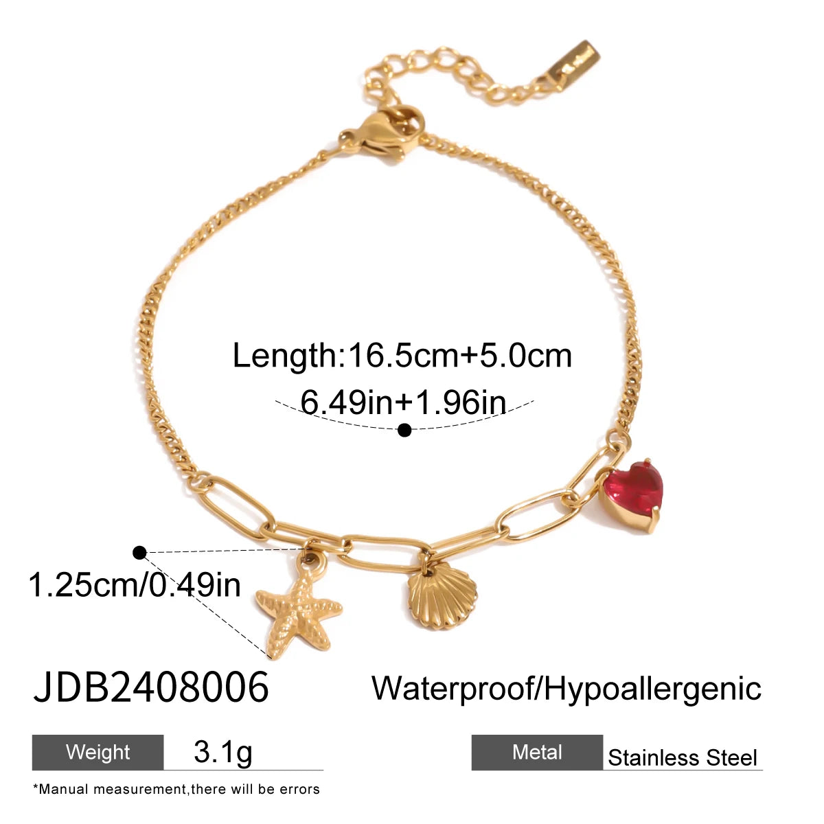 Bracelet chaîne étoile de mer & zircon – Bijou créatif