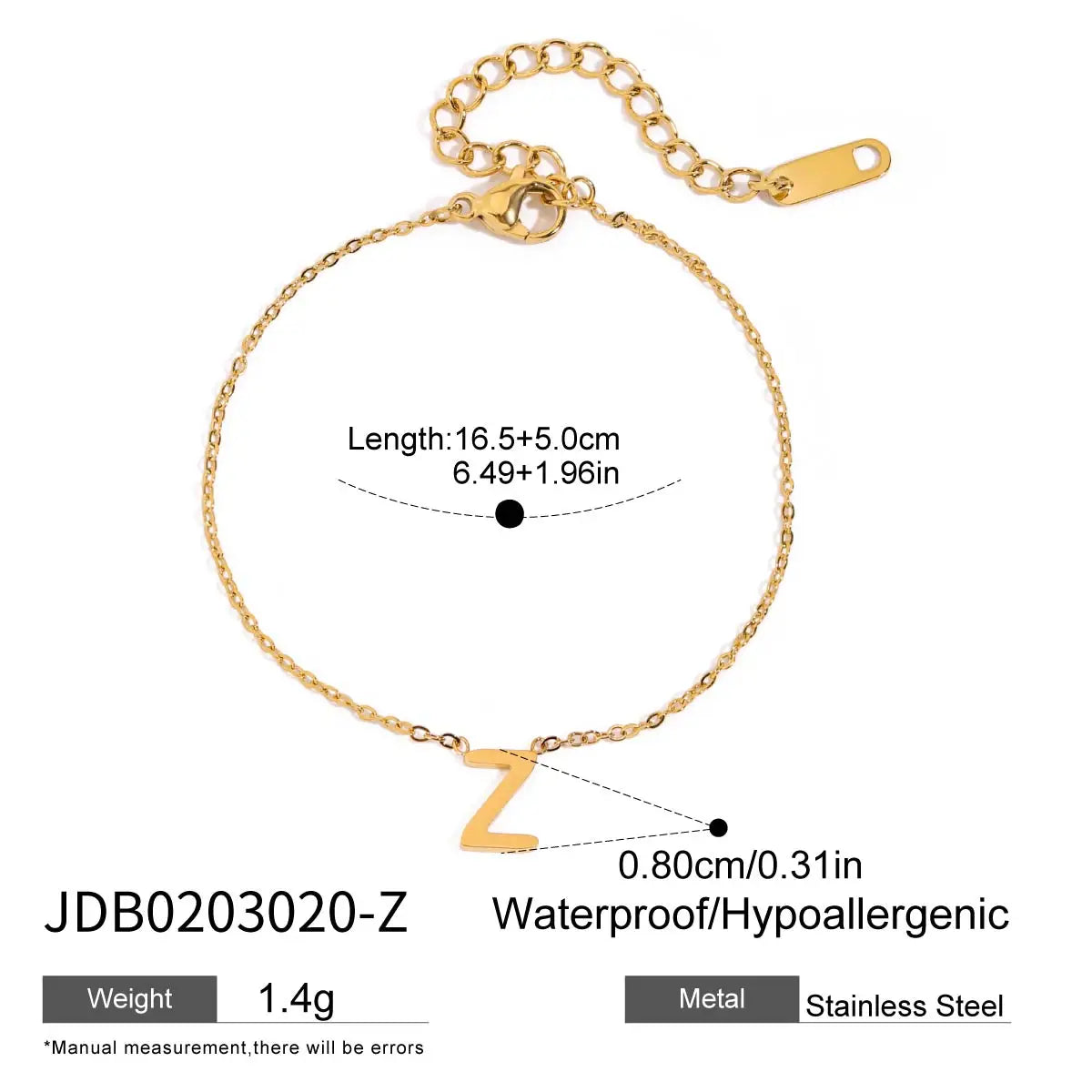 Bracelet chaîne lettre initiale – Bijou à personnaliser