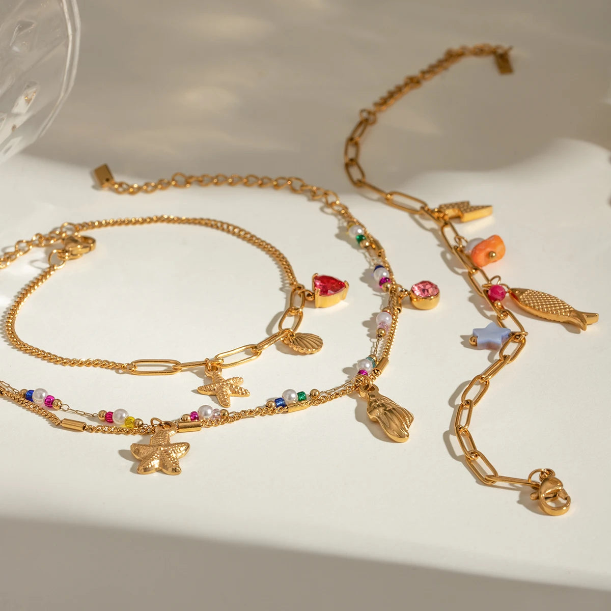 Bracelet chaîne étoile de mer & zircon – Bijou créatif