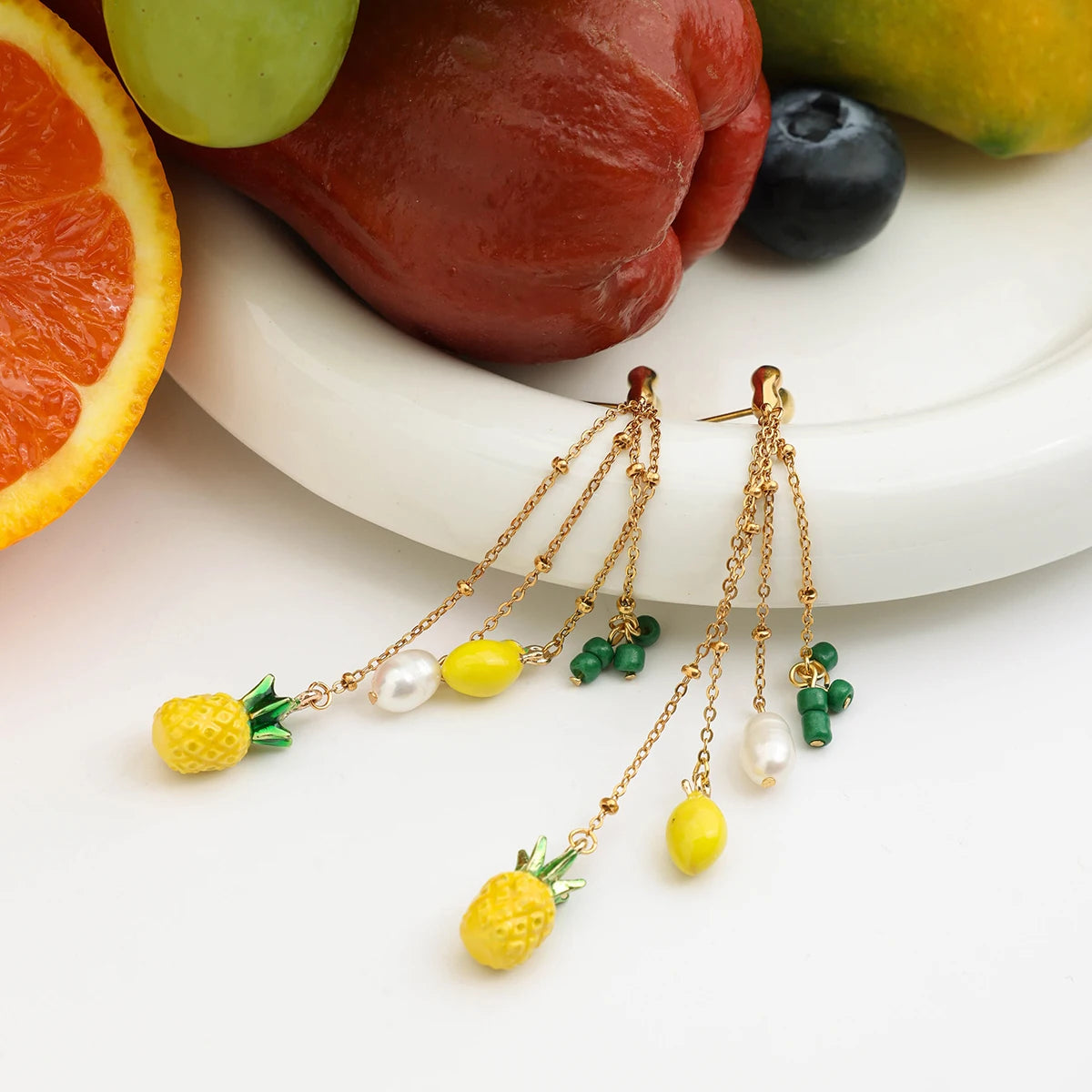 Boucles d’oreilles fruits & perles – Fraîcheur estivale