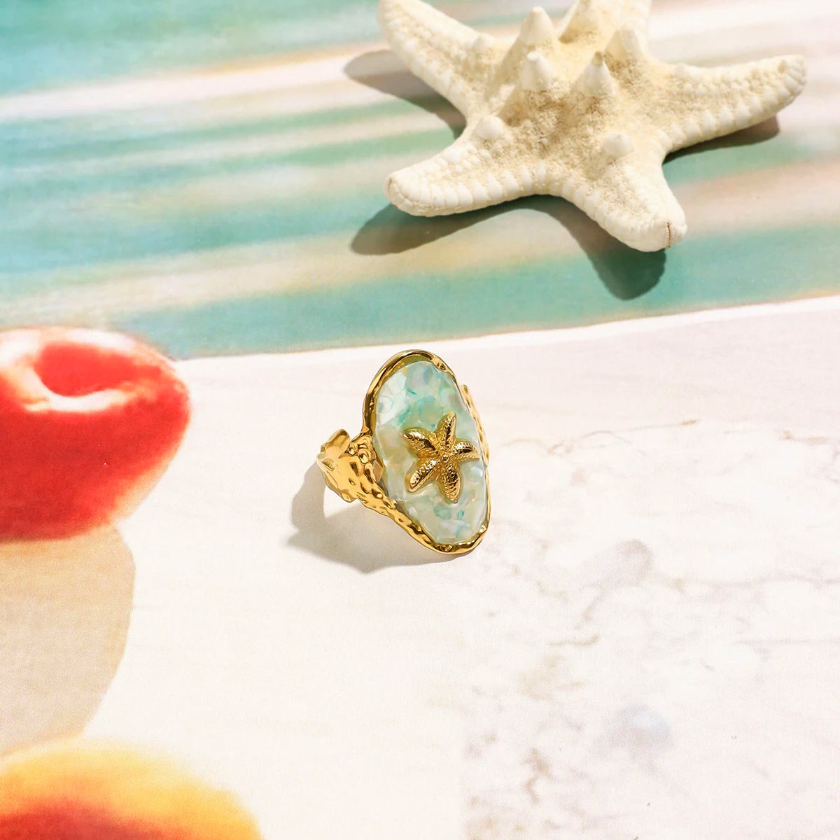 Bague étoile de mer & coquillage – Inspiration bord de mer