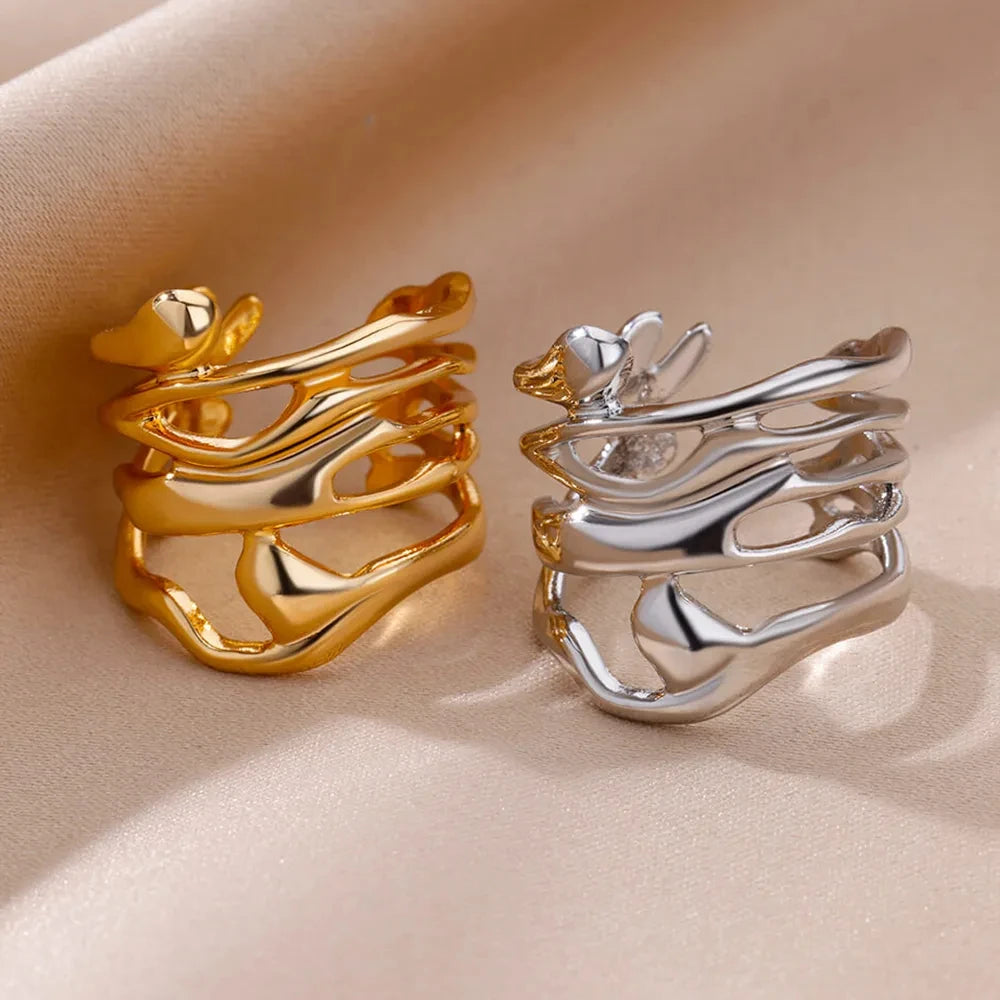 Bague large creuse inox