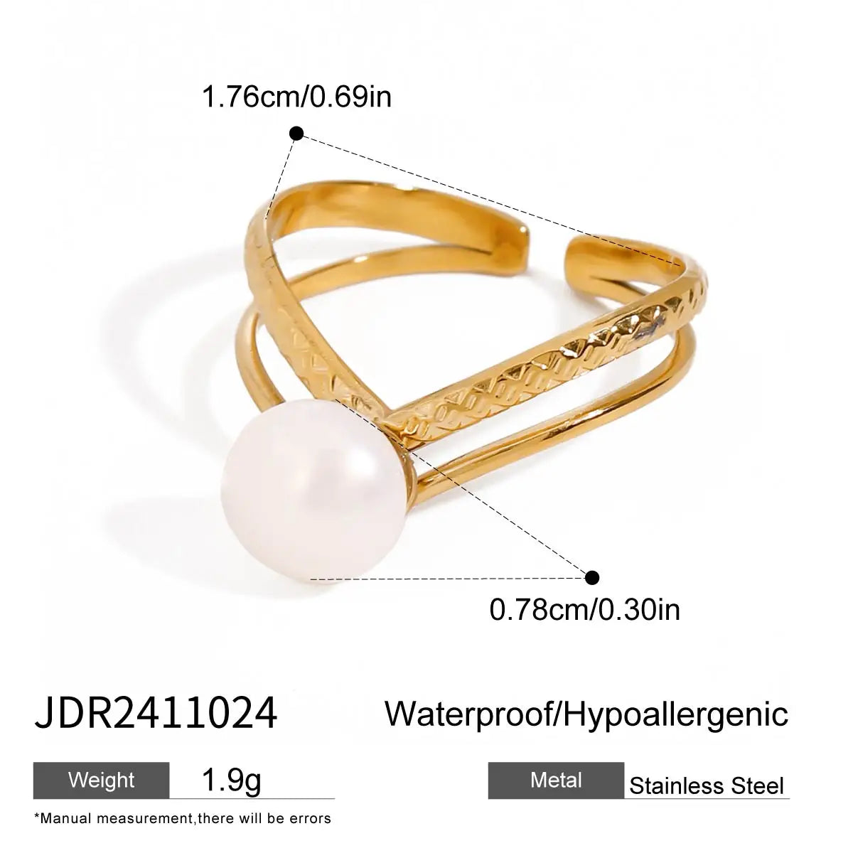 Bague double perle d’eau douce – Élégance marine en doré