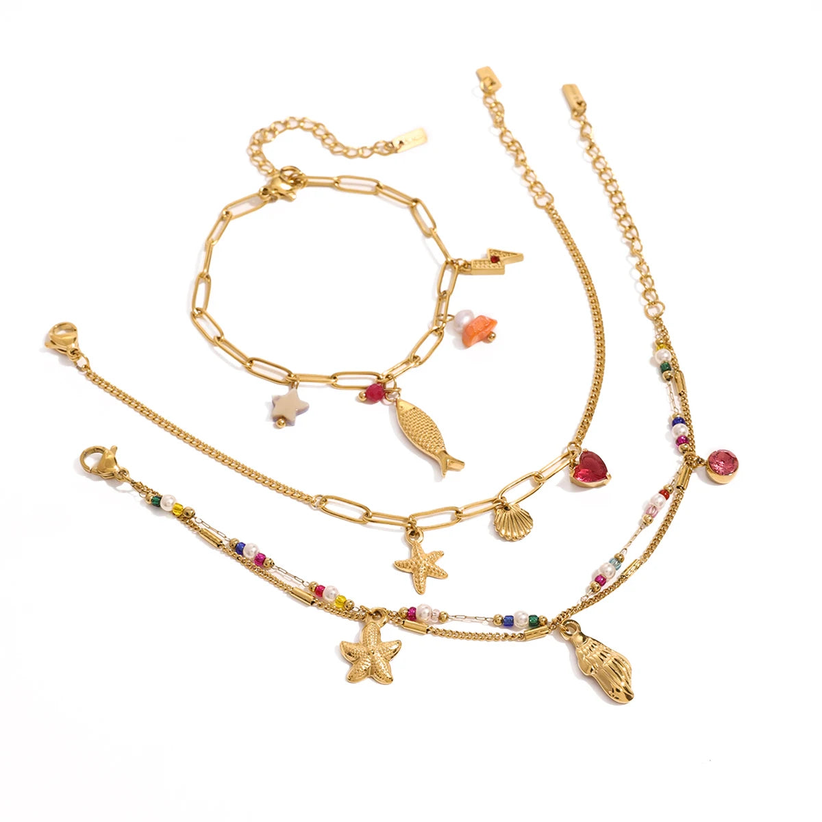 Bracelet chaîne étoile de mer & zircon – Bijou créatif