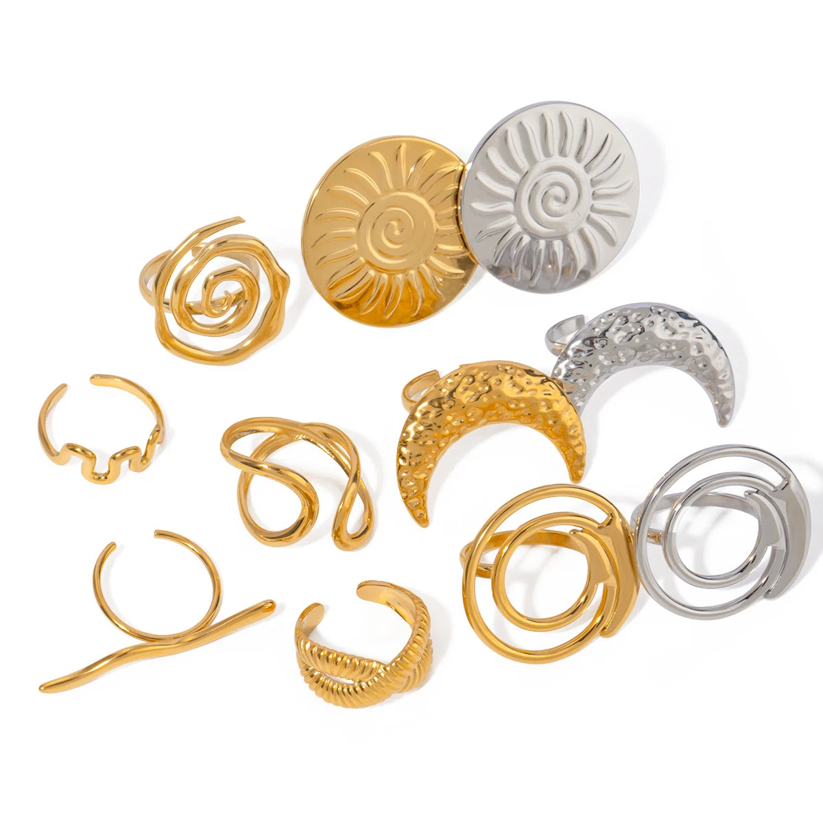 Bague minimaliste multi-formes dorée – Look moderne & lumineux