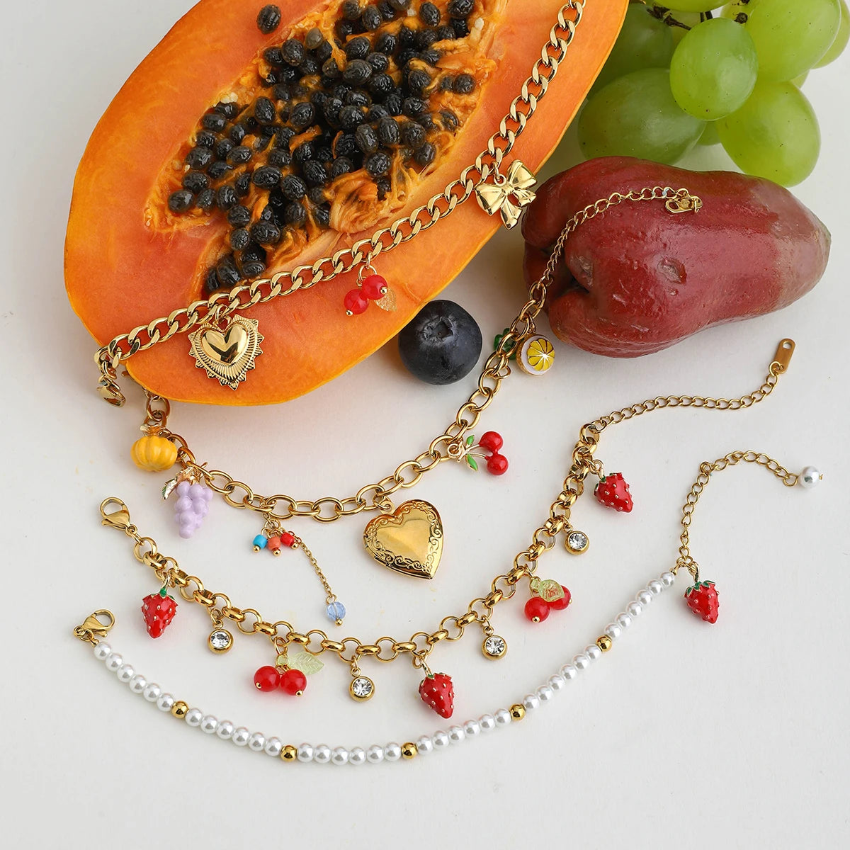 Bracelet fraise & cerise – Fantaisie fruitée