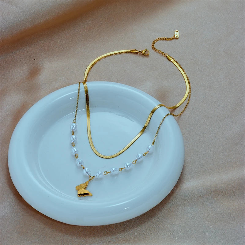 Collier papillon double couche