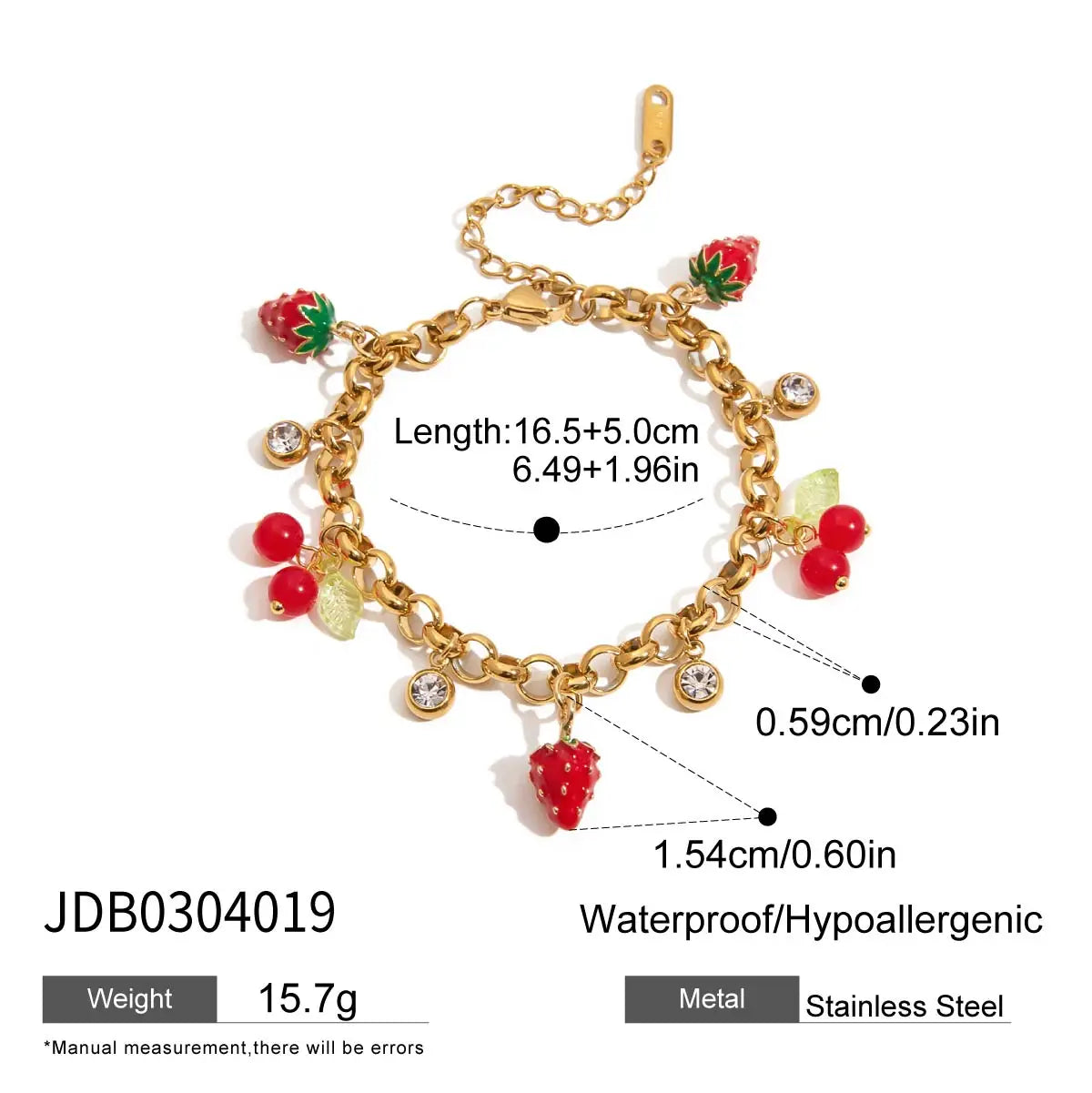 Bracelet fraise & cerise – Fantaisie fruitée