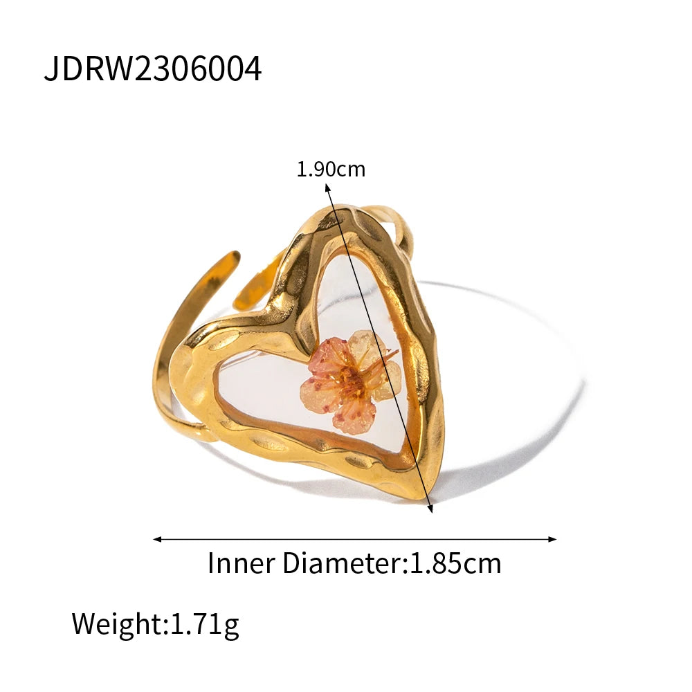 Bague ouverte florale dorée 18k – Élégance minimaliste d’été