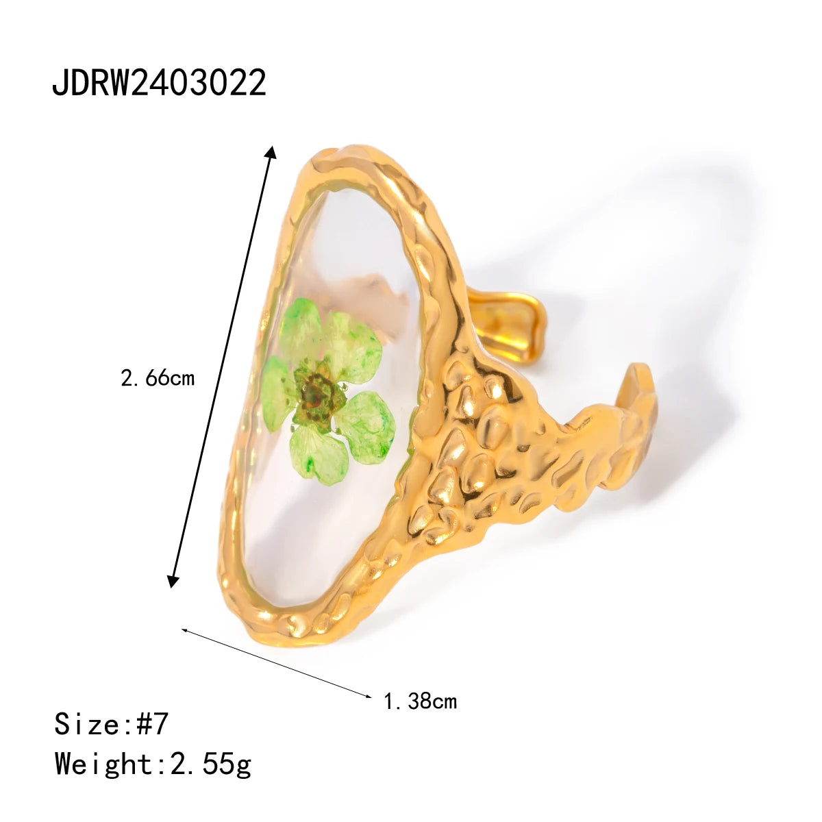 Bague ouverte florale dorée 18k – Élégance minimaliste d’été