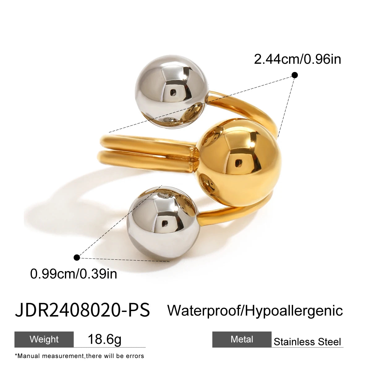 Bague perles & billes dorées – Élégance quotidienne