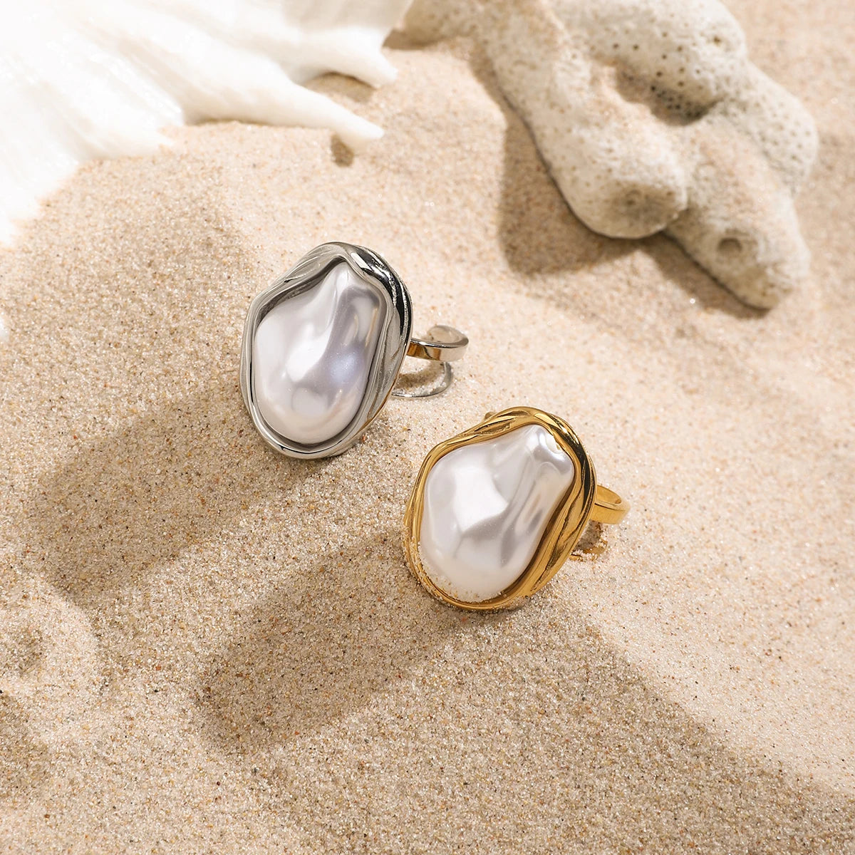 Bague perle baroque & résine – Un charme bohème signé Linie