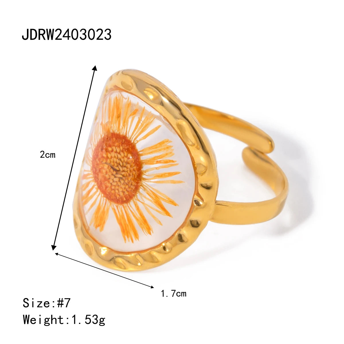 Bague ouverte florale dorée 18k – Élégance minimaliste d’été