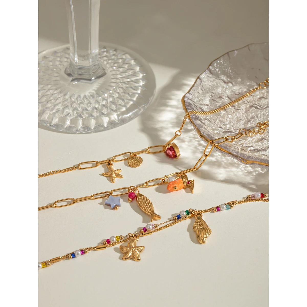 Bracelet chaîne étoile de mer & zircon – Bijou créatif