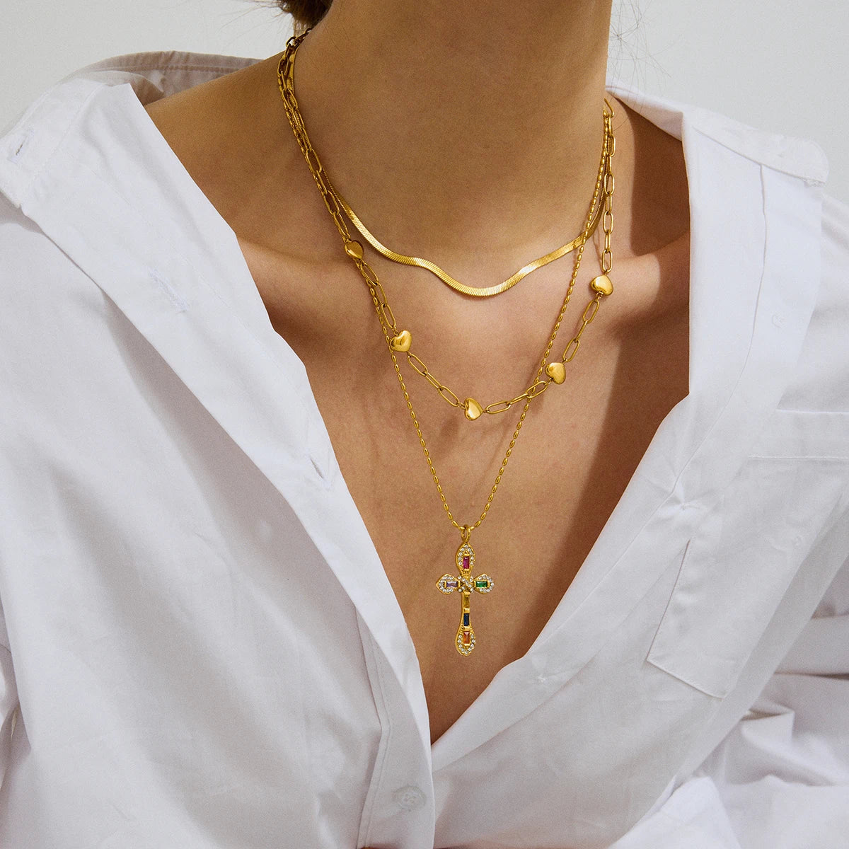 Collier croix multicolore & étoiles – Vibe bohème