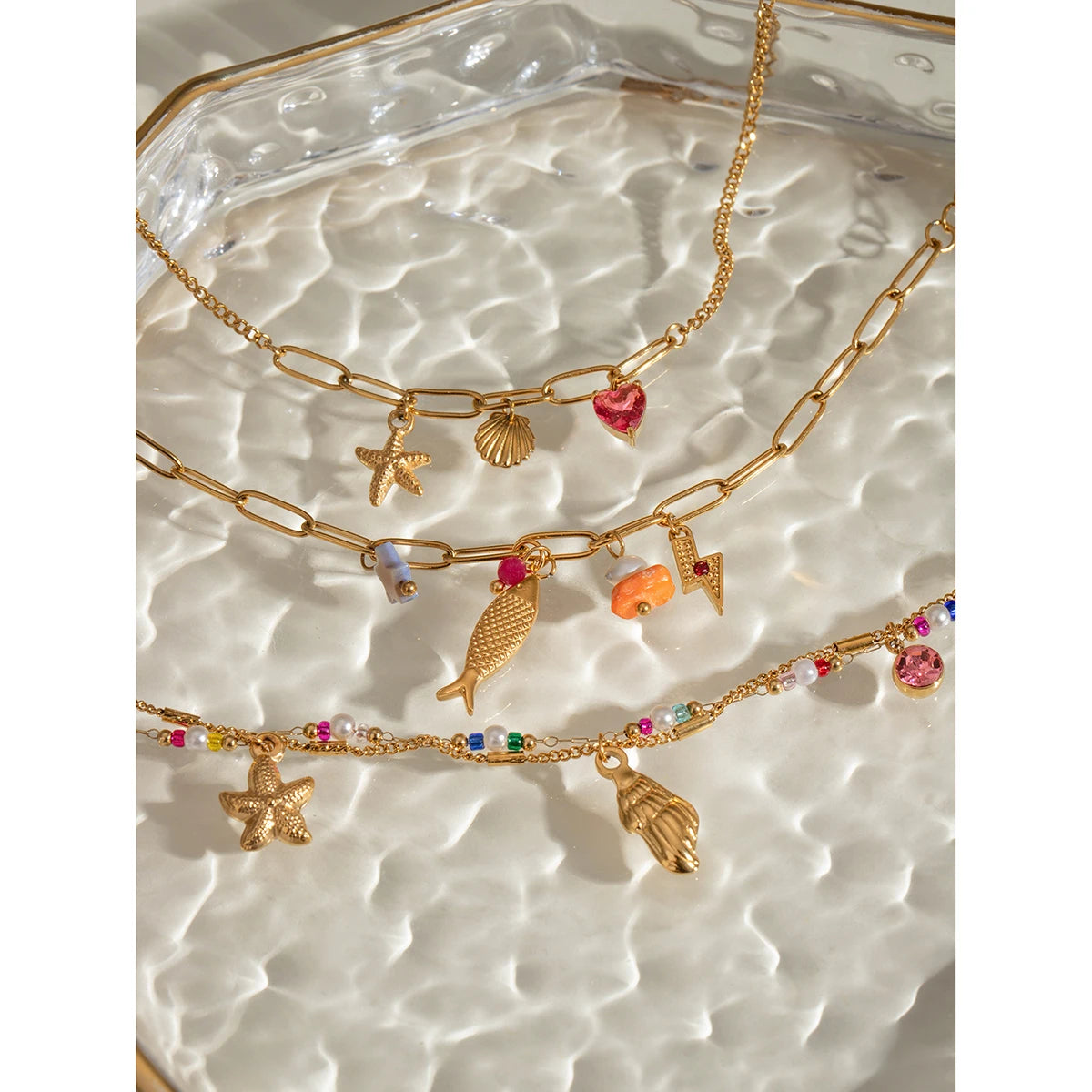 Bracelet chaîne étoile de mer & zircon – Bijou créatif
