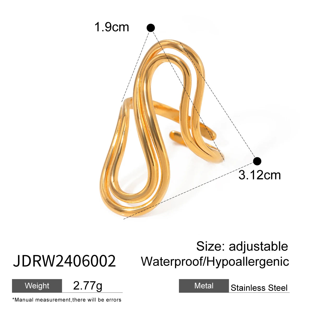 Bague double S – Courbes dorées stylisées