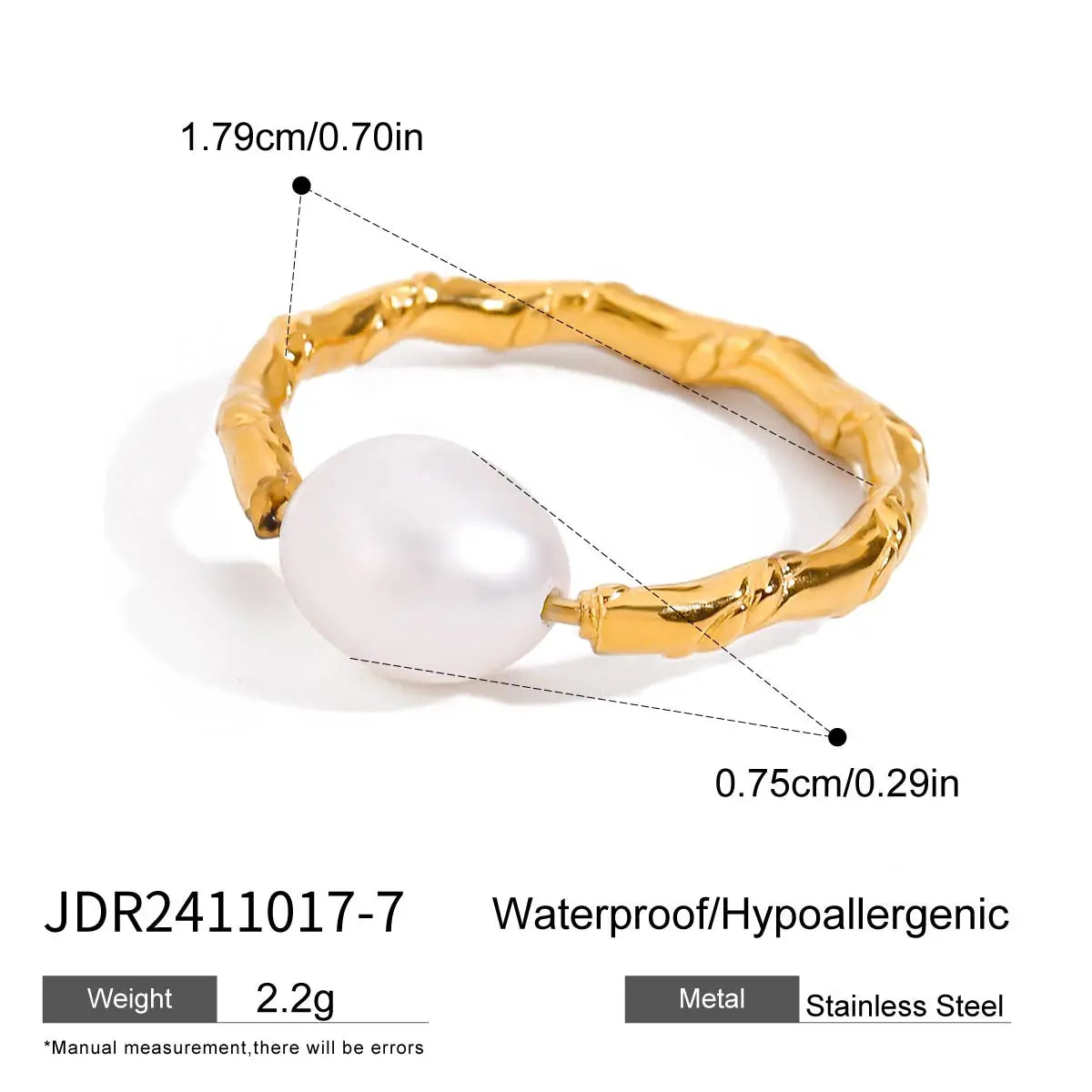 Bague double perle d’eau douce – Élégance marine en doré