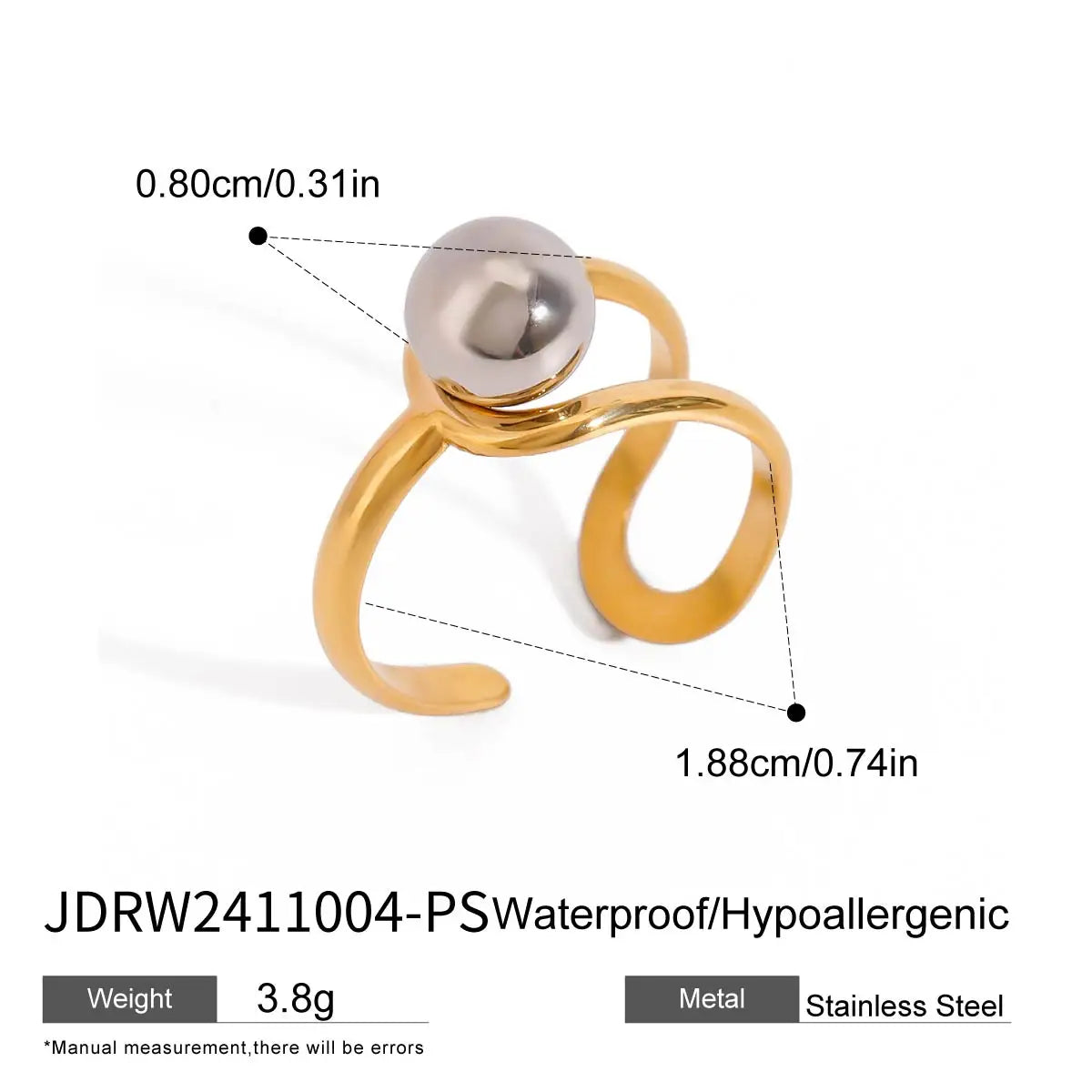 Bague perles & billes dorées – Élégance quotidienne