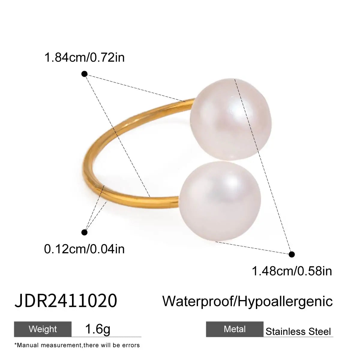 Bague double perle d’eau douce – Élégance marine en doré
