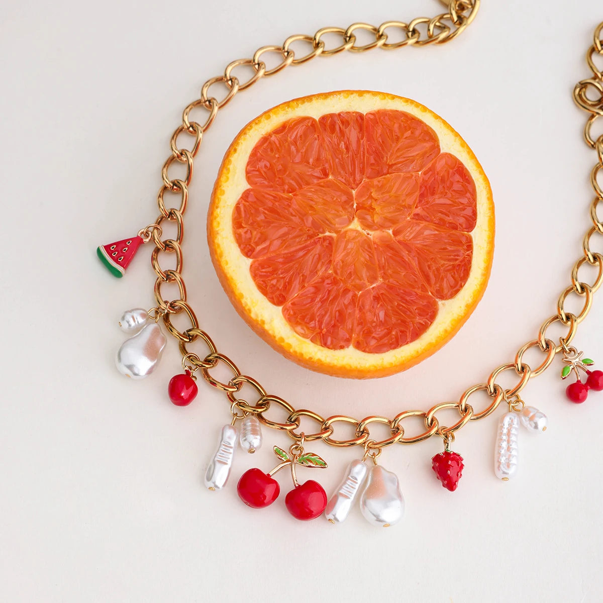 Collier & bracelet cerise perle – Douceur fruitée