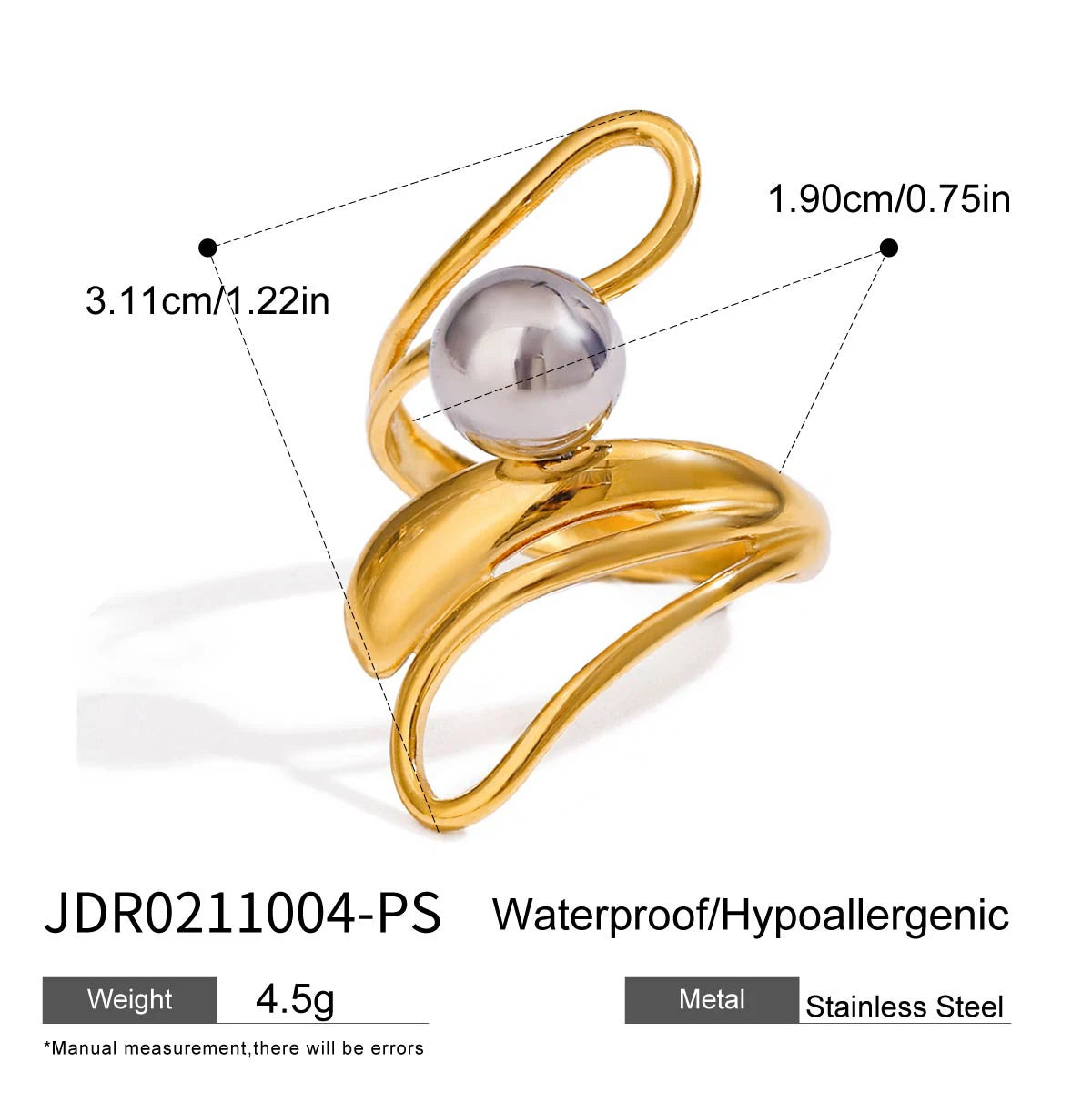 Bague perles & billes dorées – Élégance quotidienne