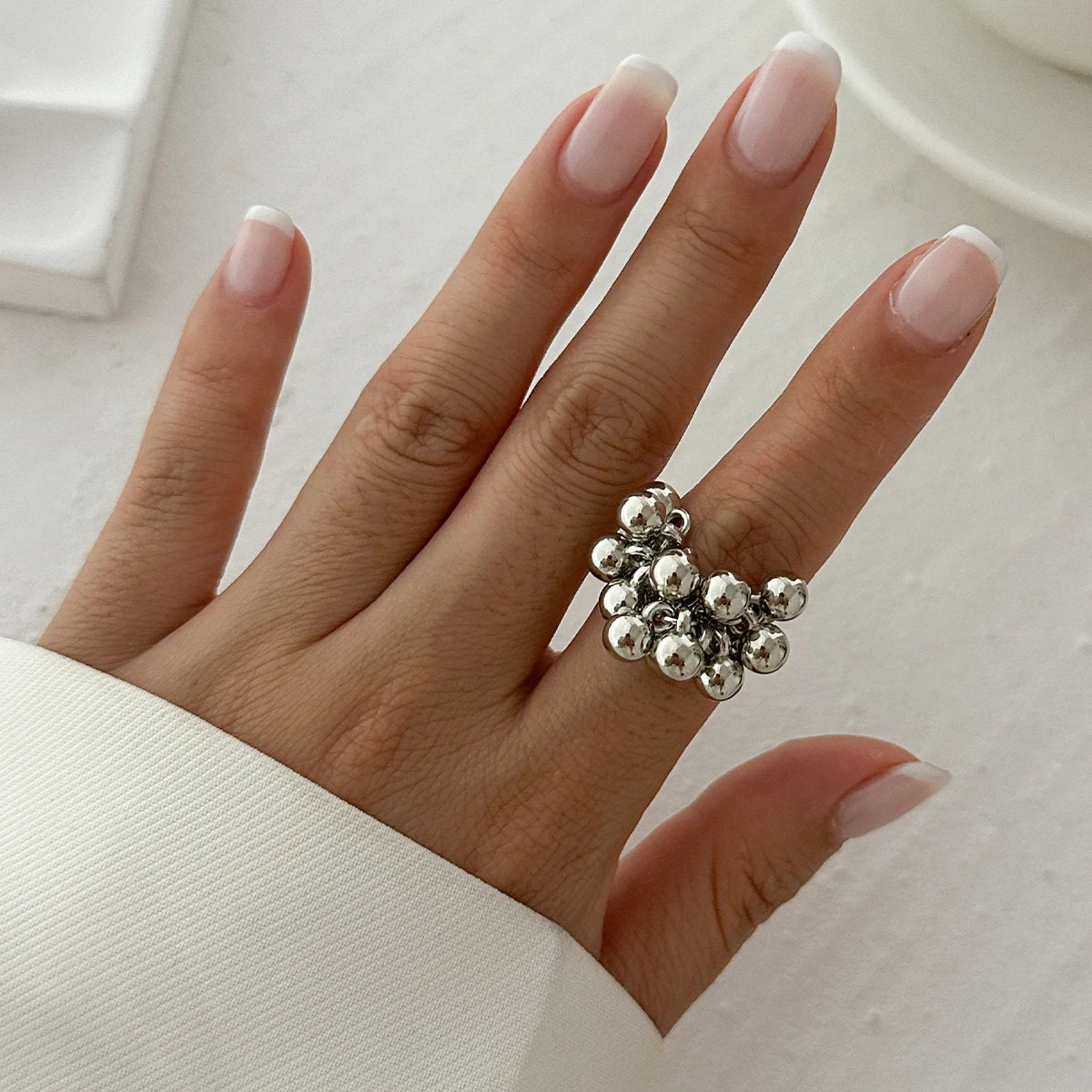 Bague boule métal Salircon – Style Punk Minimaliste