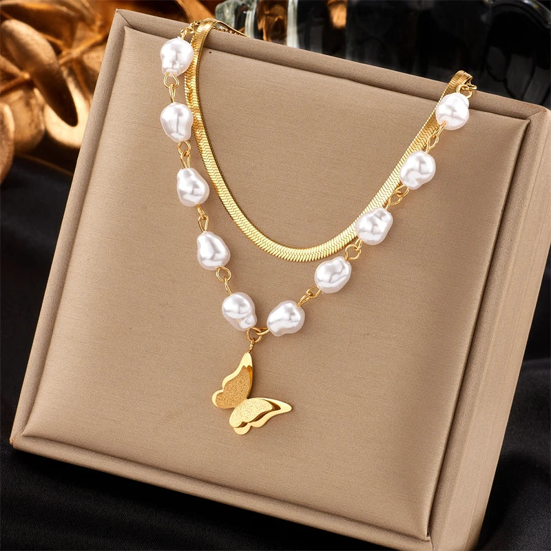 Collier papillon double couche