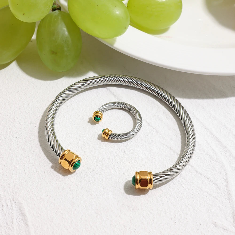 Bague & bracelet pierre malachite – Élégance naturelle