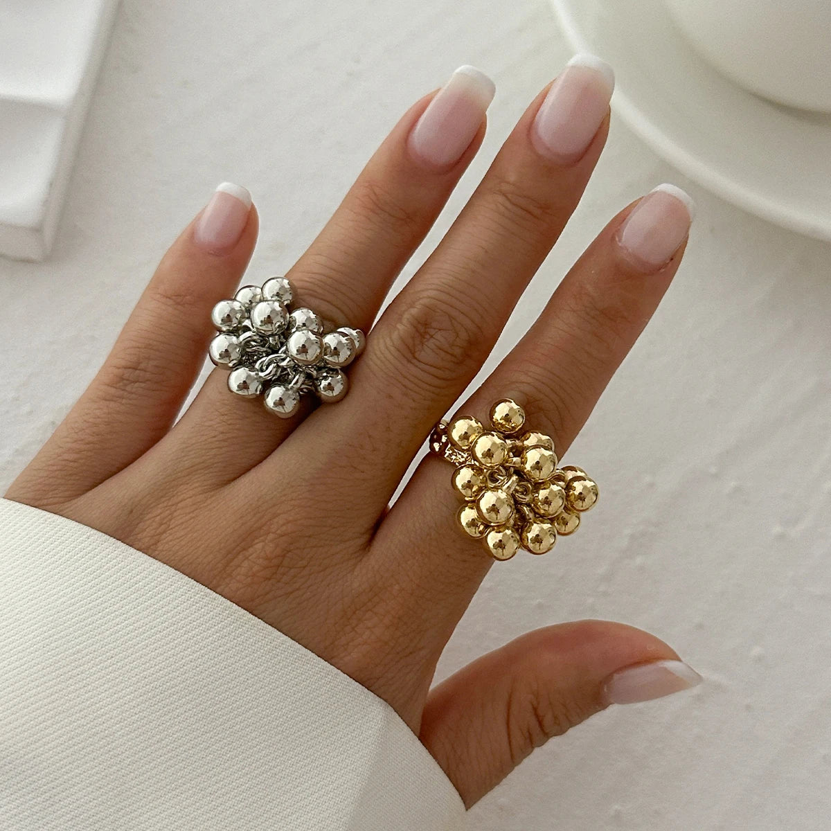 Bague boule métal Salircon – Style Punk Minimaliste