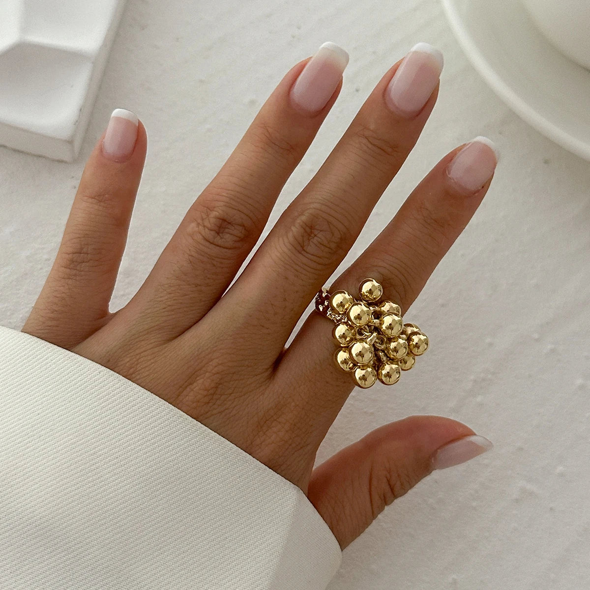 Bague boule métal Salircon – Style Punk Minimaliste