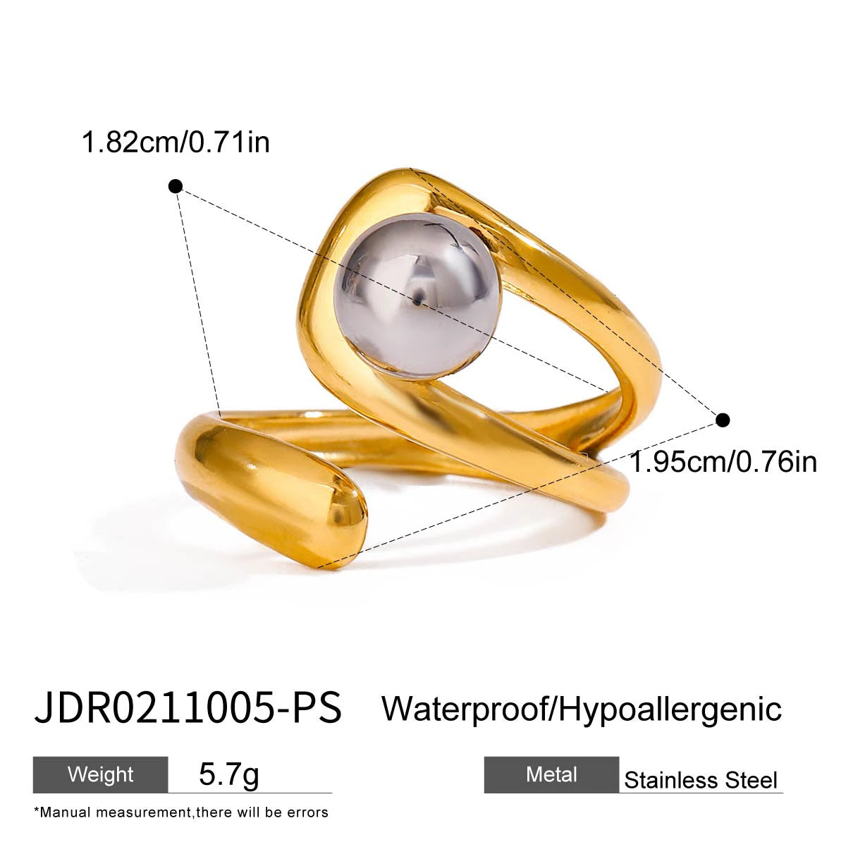 Bague perles & billes dorées – Élégance quotidienne