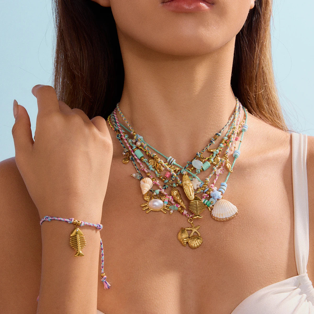 Collier bohème coloré – Coquillages & étoiles de mer