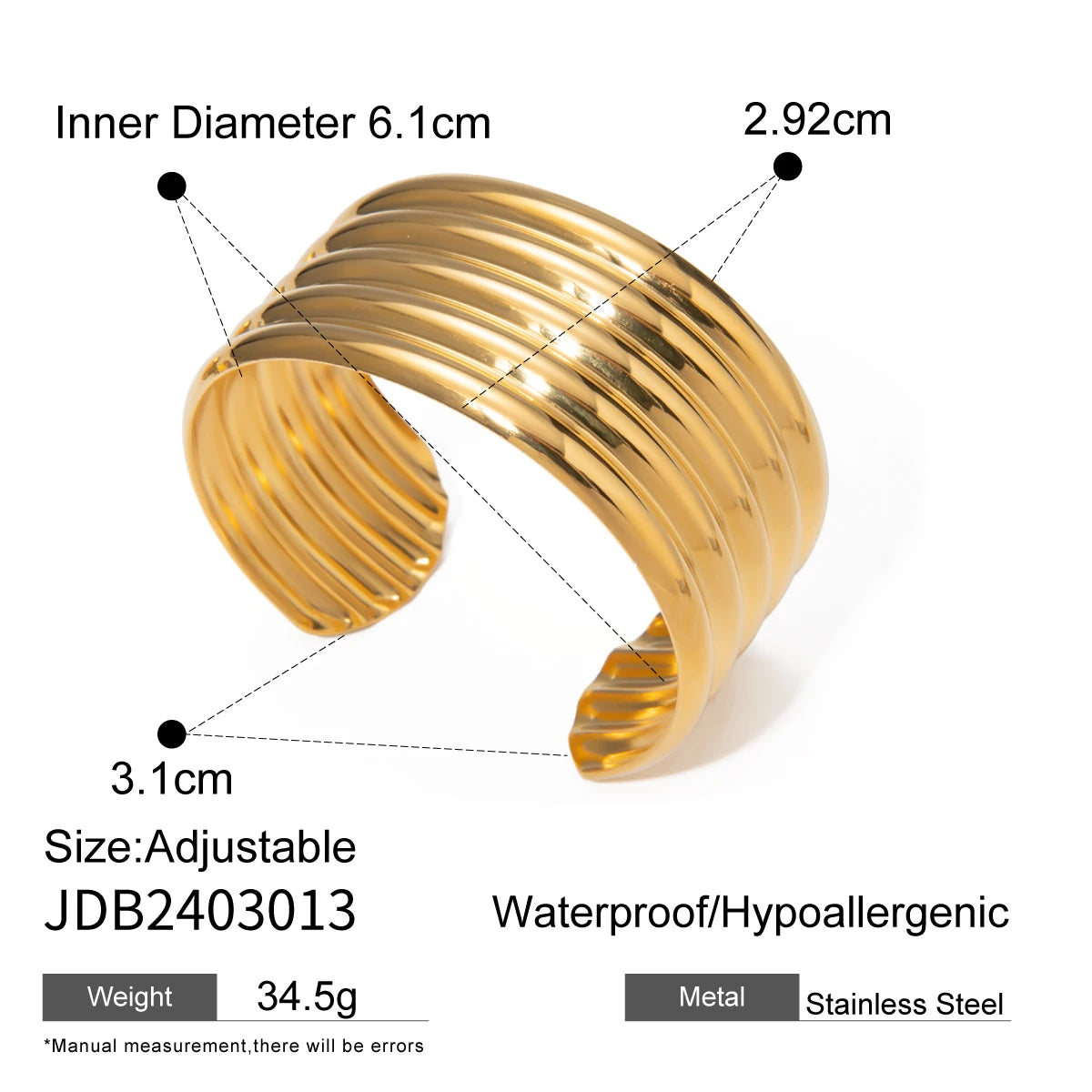 Bracelet nervuré large – Tendance urbaine