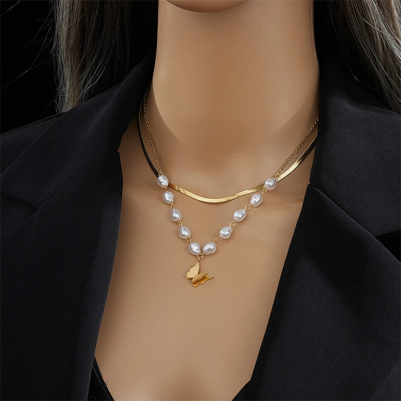 Collier papillon double couche