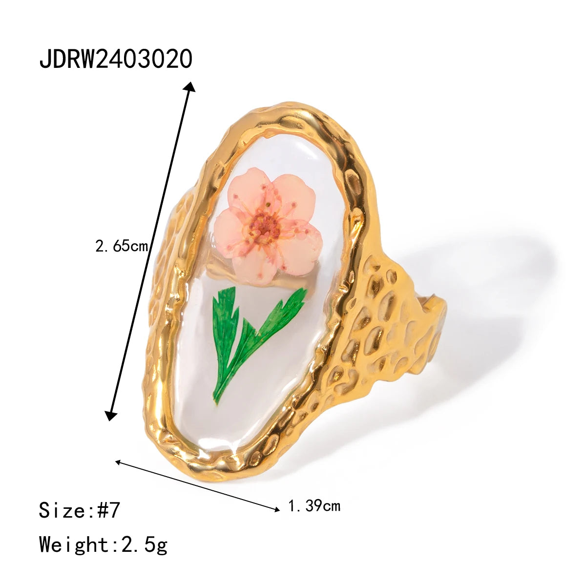 Bague ouverte florale dorée 18k – Élégance minimaliste d’été