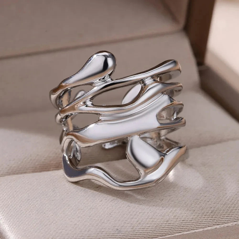 Bague large creuse inox