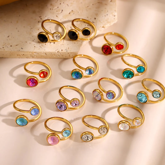 Bague ouverte zircon chic – Élégance dorée au quotidien