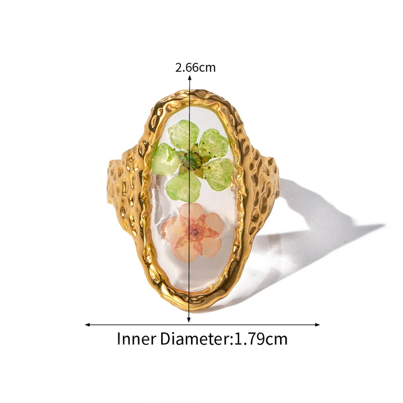 Bague ouverte florale dorée 18k – Élégance minimaliste d’été