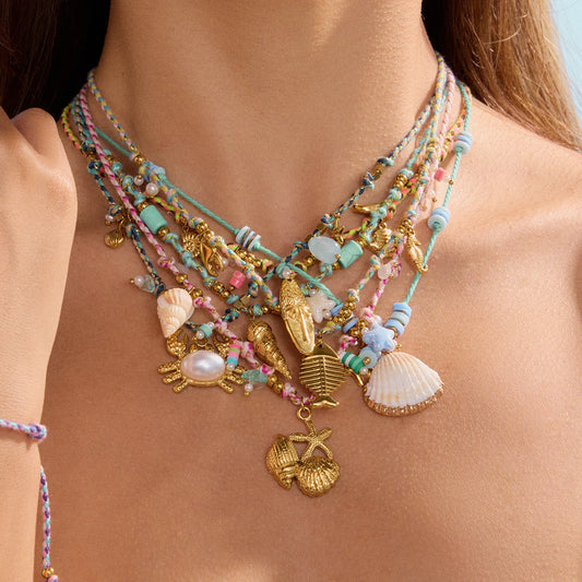 Collier bohème coloré – Coquillages & étoiles de mer