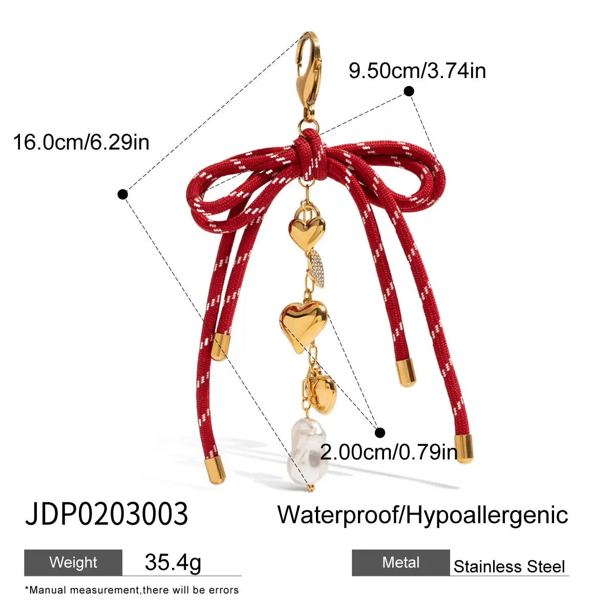 Pendentif nœud rouge & perle – Accessoire sac ou bijou