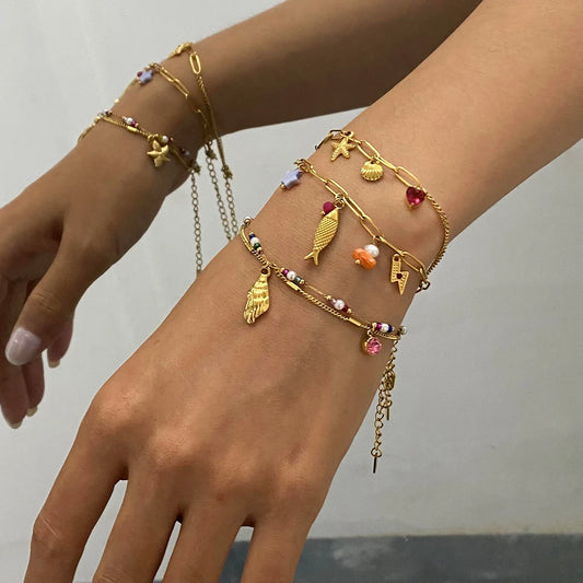 Bracelet chaîne étoile de mer & zircon – Bijou créatif