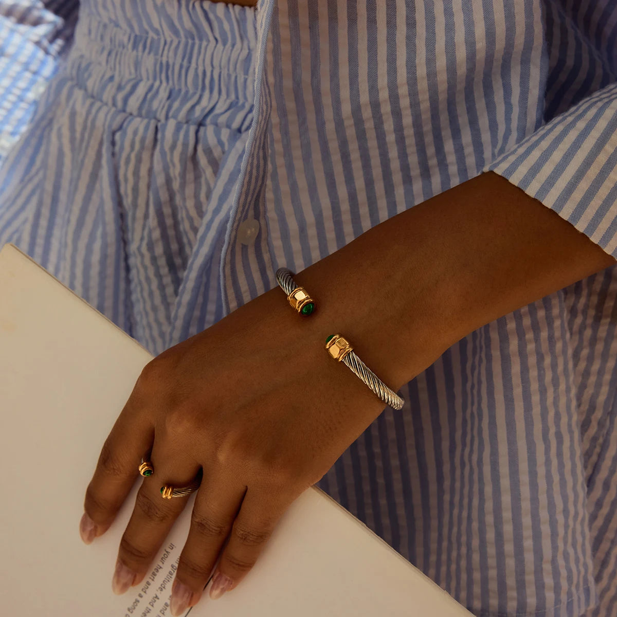 Bague & bracelet pierre malachite – Élégance naturelle